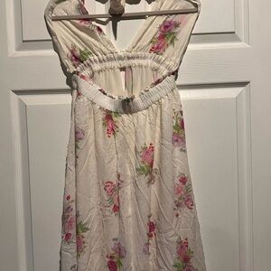 LOVESHACKFANCY PINK and Cream Halter Sundress for Casual Resort Wear.